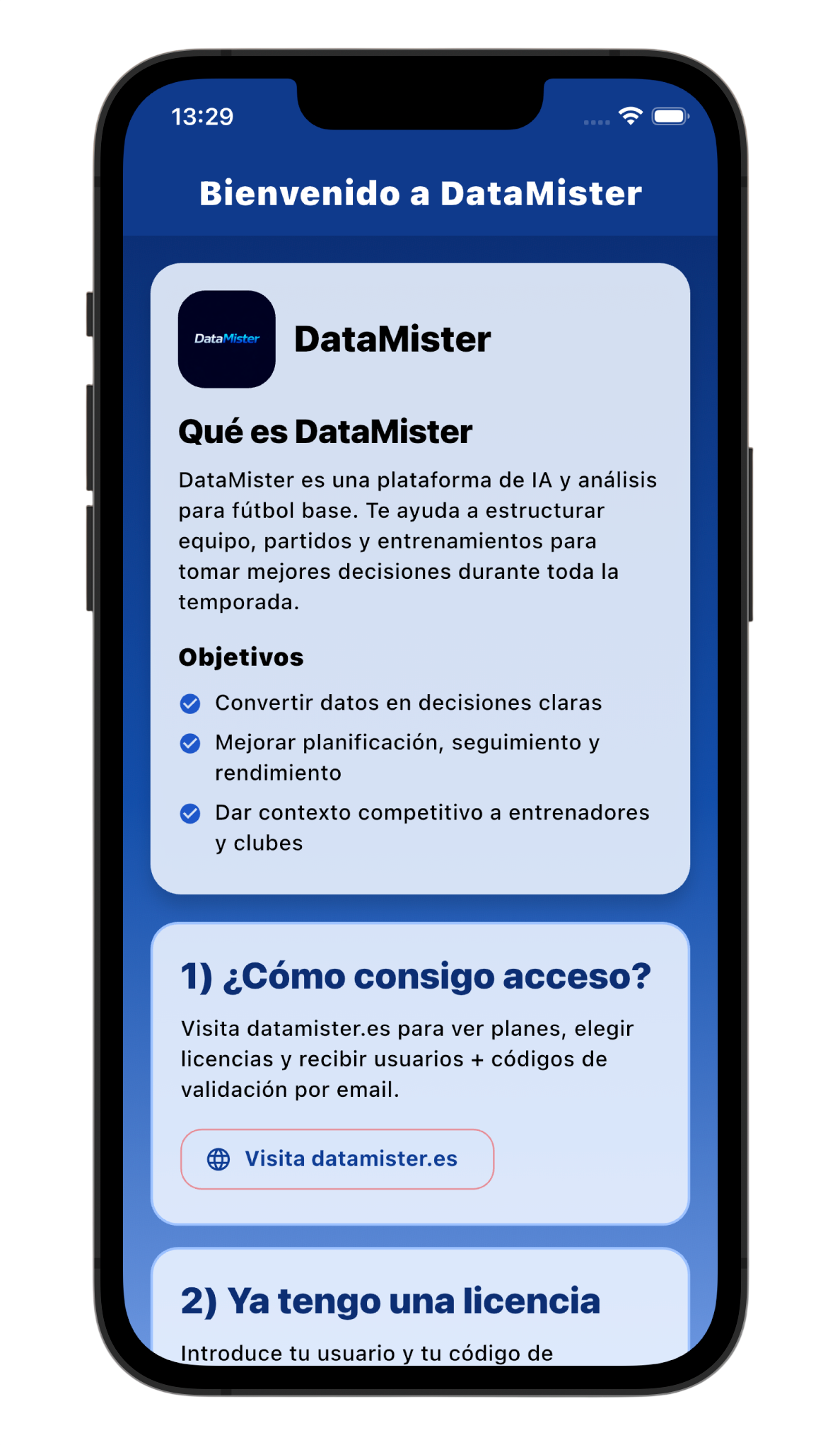 Pantalla inicial de DataMister antes de validar una licencia